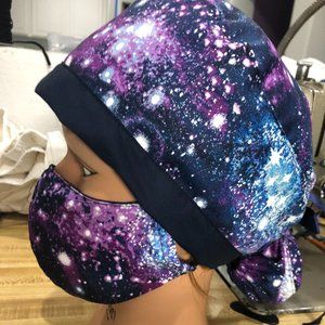 Galaxy Ponytail Scrub Cap w/ FREE MASK